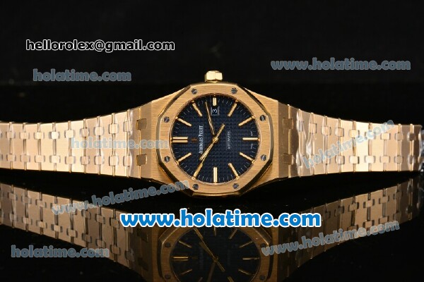 Audemars Piguet Royal Oak Swiss ETA 2824 Automatic Full Yellow Gold with Gold Sitck Markers and Blue Dial - 1:1 Original - Click Image to Close